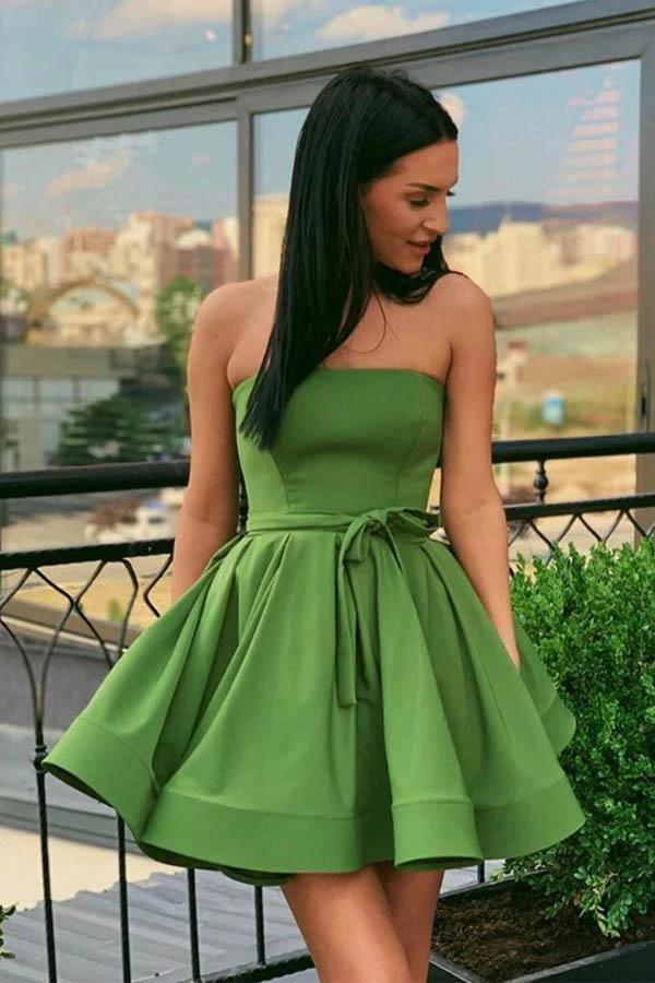 Simple Red Satin Strapless Short Formal Homecoming Dress PD376 - Image 2