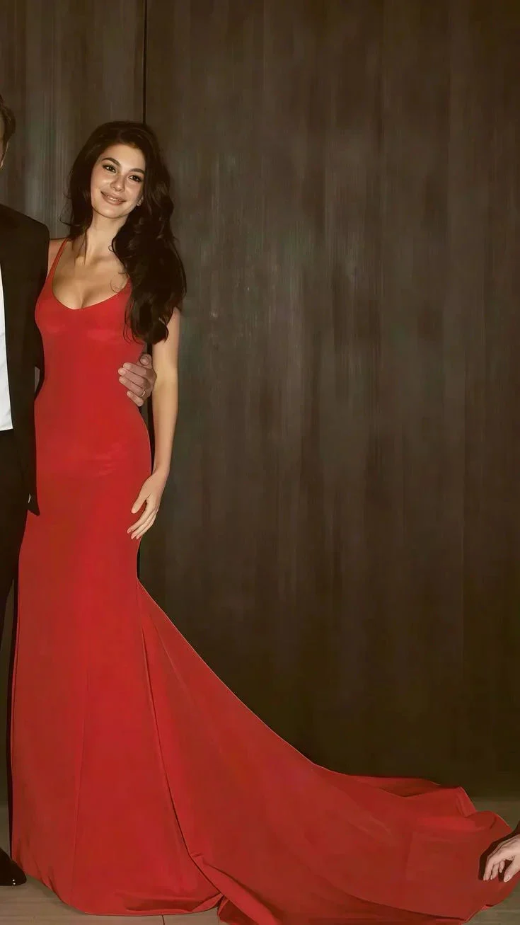 Simple Red Spaghetti Straps Mermaid Prom Dress Formal Evening Gown Y7902 - Image 2