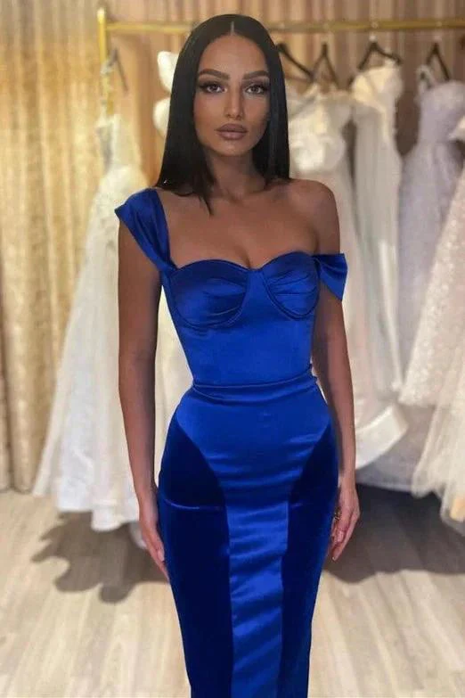 Simple Regal Sapphire Off The Shoulder Mermaid Long Prom Dress - Image 2