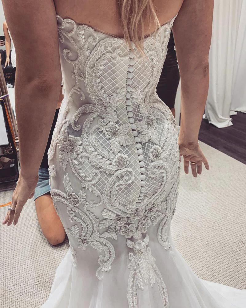 Sweetheart Stunning Lace Mermaid Buttons Wedding Dress - Image 2