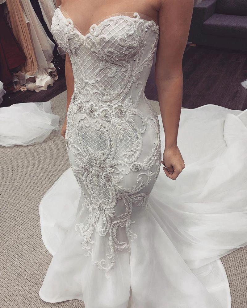 Sweetheart Stunning Lace Mermaid Buttons Wedding Dress - Image 3