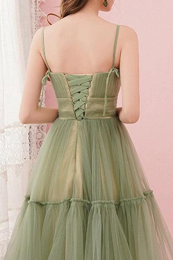 Simple Sage Green Tulle Round Neck Homecoming Graduation Dresses PD434 - Image 3