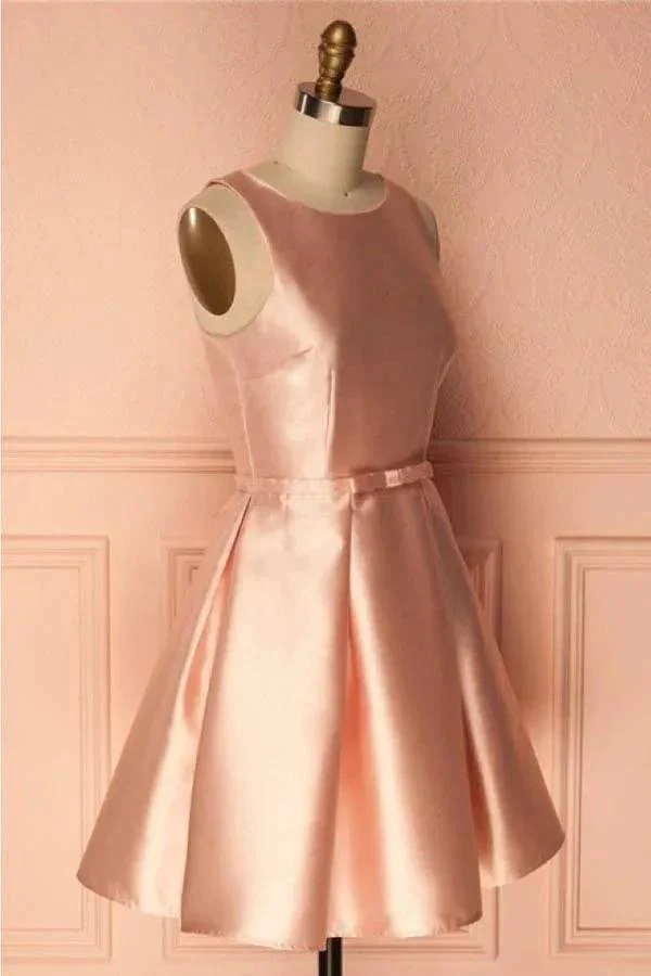 Simple Satin Short Prom Dress Homecoming Dresses with BowKnot PD146 - Image 2