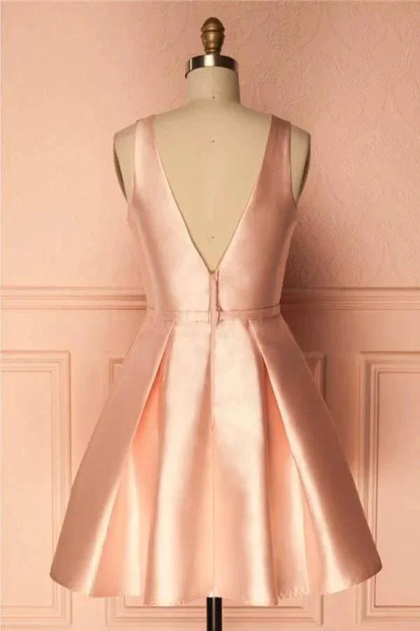 Simple Satin Short Prom Dress Homecoming Dresses with BowKnot PD146 - Image 3