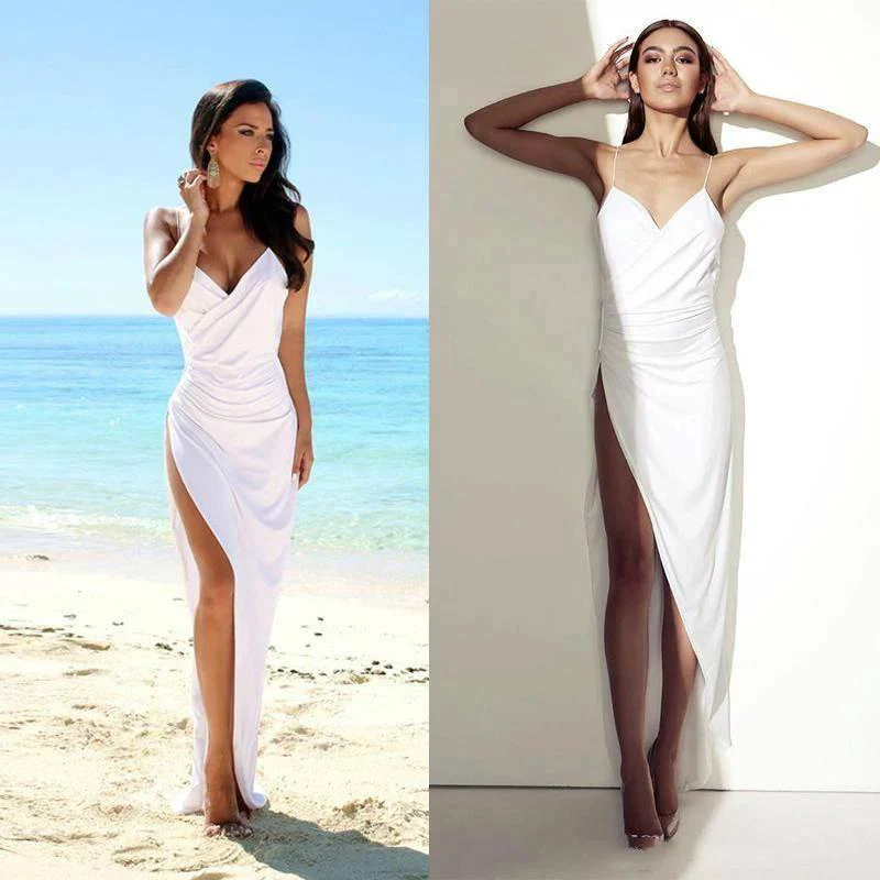 Simple Sexy Open Back Beach Side Slit Spaghetti Straps Wedding Dresses WD506 - Image 3