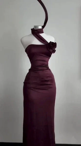 Simple Sheath Burgundy Long Prom Dress Strapless Evening Dress Y8511 - Image 3
