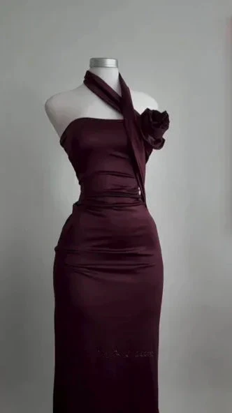 Simple Sheath Burgundy Long Prom Dress Strapless Evening Dress Y8511 - Image 5
