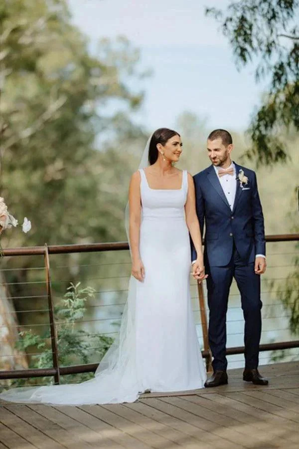 Simple Sheath Square Neck Long Backless Wedding Dress WD599 - Image 2