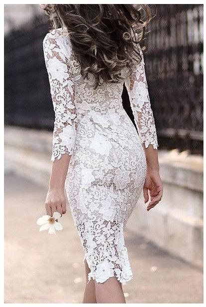 Simple Short Sheath Lace Prom Dresses with Sleeves - Image 2