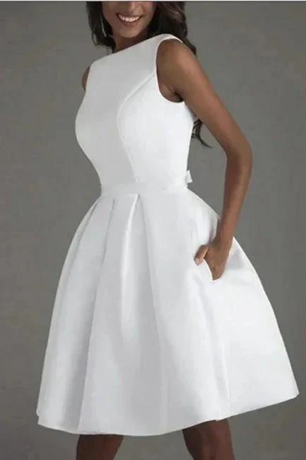 Simple Short White Sleeveless Backless Wedding Dresses - Image 4
