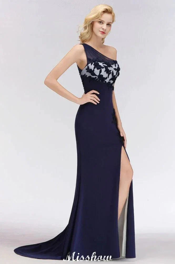 Simple Side Split One-Shoulder Prom Dresses | A-Line Sleeveless Mermaid Floral Appliques Evening Dresses - Image 6
