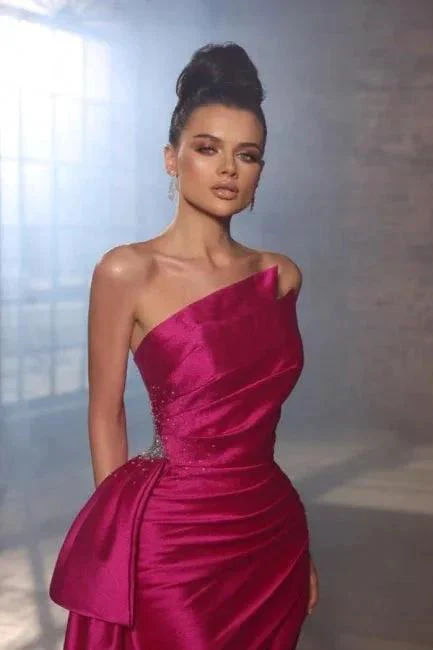 Simple Sleeveless Evening Dresses Fuchsia Long Prom Dresses With Slit - Image 2