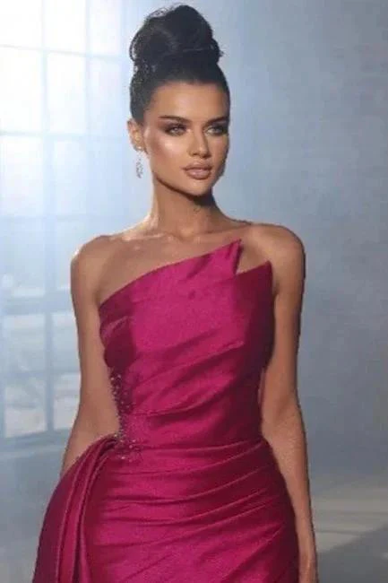 Simple Sleeveless Evening Dresses Fuchsia Long Prom Dresses With Slit - Image 3