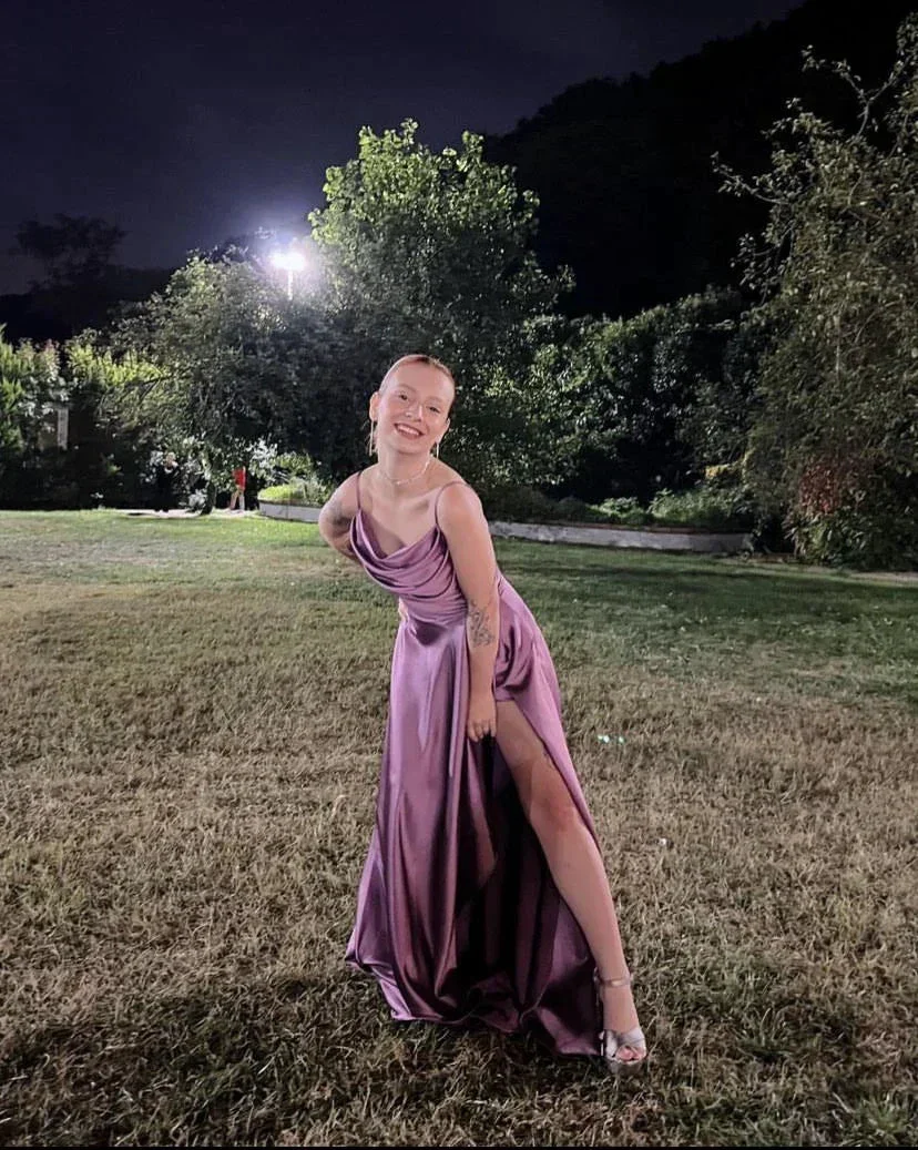 Simple Sleeveless Satin Evening Dress with Split Y5783 - Image 2