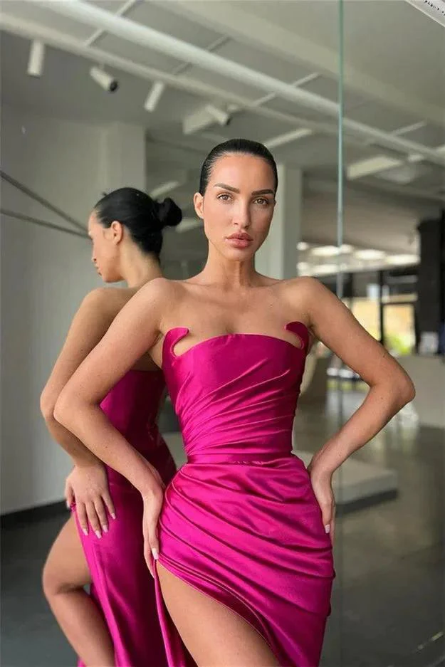 Simple Sleeveless Sexy Satin Split Front Mermaid Prom Dress - Image 2