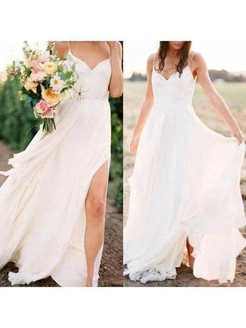 Simple Spaghetti Strap Summer Wedding Dresses with Slit MW286 - Image 2