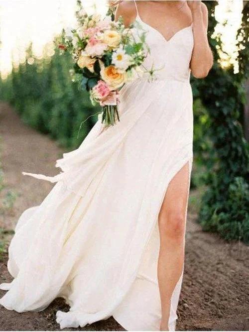 Simple Spaghetti Strap Summer Wedding Dresses with Slit MW286 - Image 3