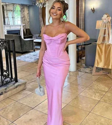 Simple Spaghetti Straps Lavender Satin Evening Dress Sheath Party Prom Dress Y8094 - Image 5