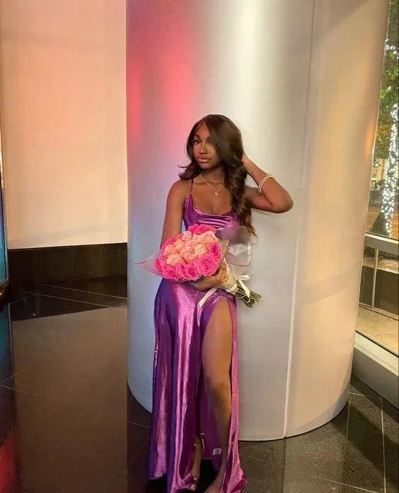 Simple Spaghetti Straps Long Prom Dress With Split Evening Dress Formal Gown Y1855 - Image 2