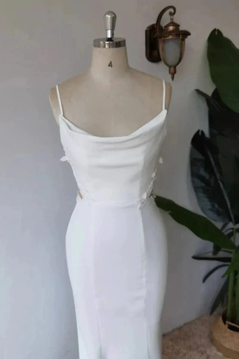 Simple Spaghetti Straps Satin Mermaid Modest Wedding Dress WD672 - Image 3