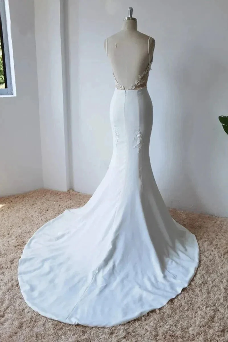 Simple Spaghetti Straps Satin Mermaid Modest Wedding Dress WD672 - Image 5