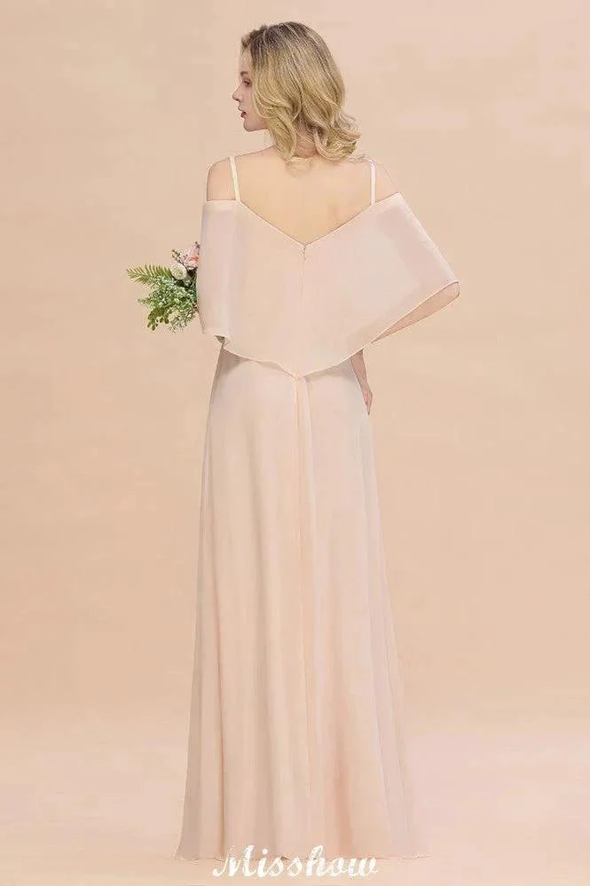 Simple Spaghetti Straps Tiered Bridesmaid Dresses | Side Slit A-Line Sleeveless Evening Maxi Dresses - Image 2