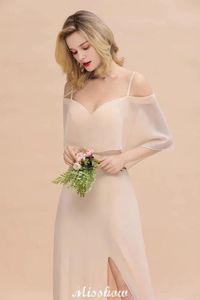 Simple Spaghetti Straps Tiered Bridesmaid Dresses | Side Slit A-Line Sleeveless Evening Maxi Dresses - Image 7