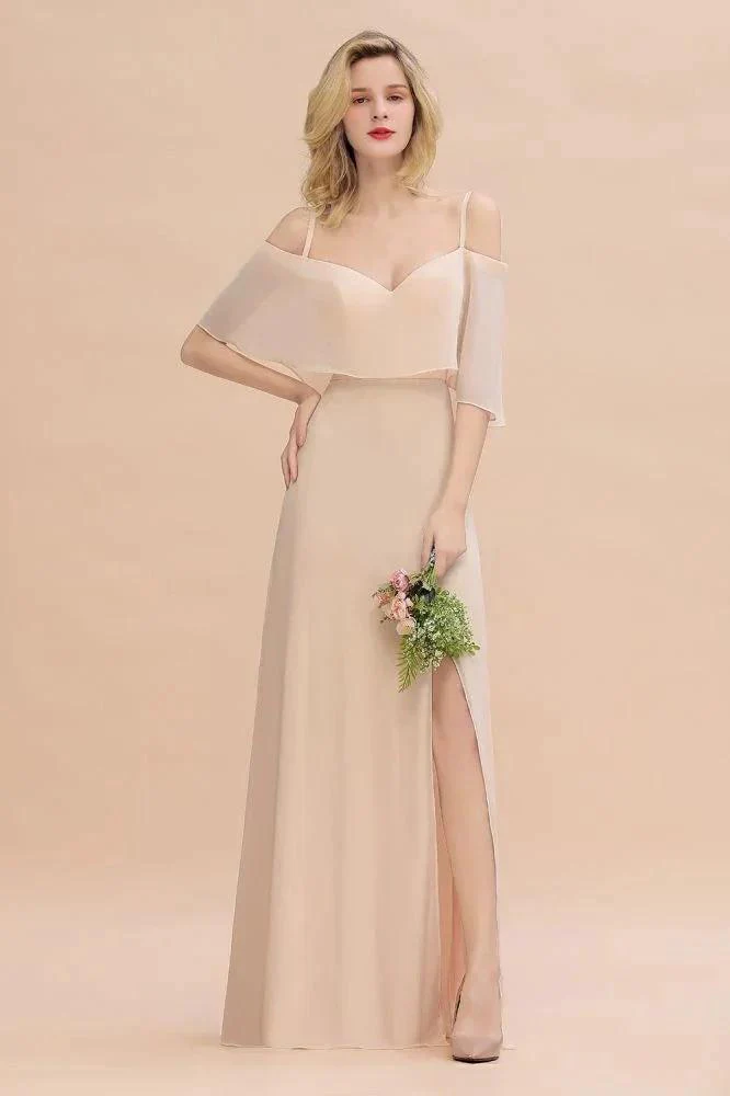 Simple Spaghetti Straps Tiered Prom Dresses | Side Slit A-Line Sleeveless Evening Dresses - Image 2