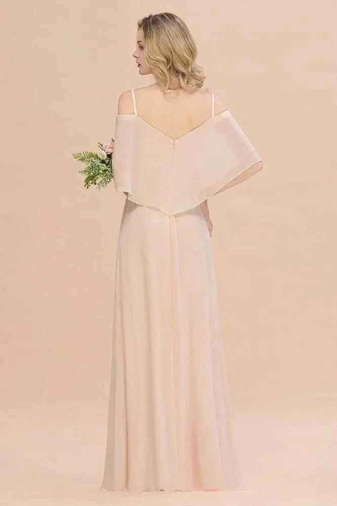 Simple Spaghetti Straps Tiered Prom Dresses | Side Slit A-Line Sleeveless Evening Dresses - Image 3