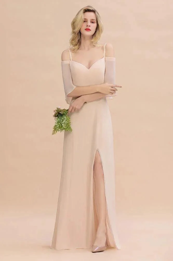 Simple Spaghetti Straps Tiered Prom Dresses | Side Slit A-Line Sleeveless Evening Dresses - Image 4