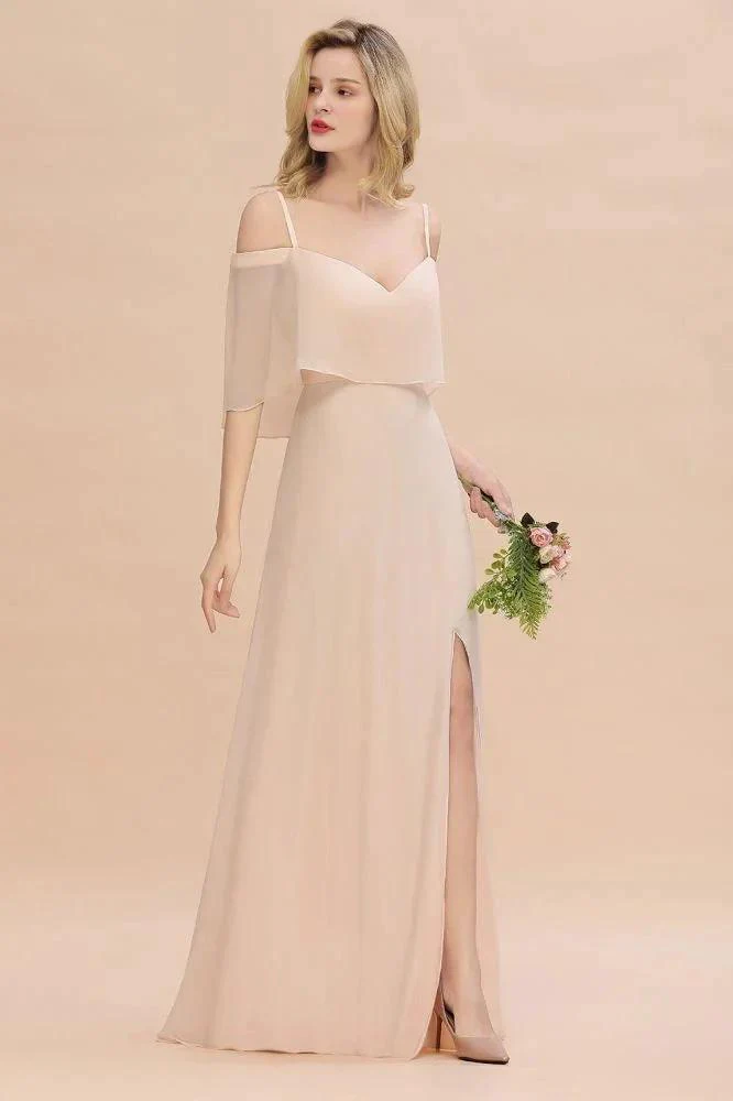 Simple Spaghetti Straps Tiered Prom Dresses | Side Slit A-Line Sleeveless Evening Dresses - Image 5