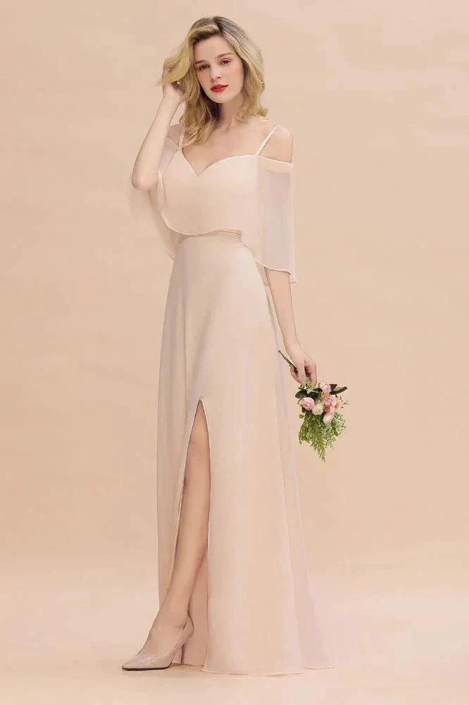 Simple Spaghetti Straps Tiered Prom Dresses | Side Slit A-Line Sleeveless Evening Dresses - Image 6