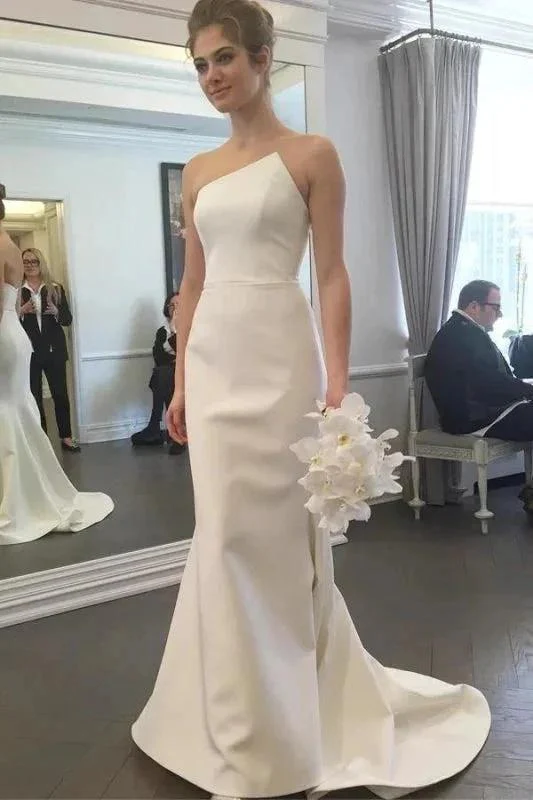 Simple Strapless Pretty Mermaid Long Elegant Ivory Sweep Train Elegant Wedding Dresses - Image 2