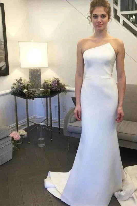 Simple Strapless Pretty Mermaid Long Elegant Ivory Sweep Train Elegant Wedding Dresses - Image 3