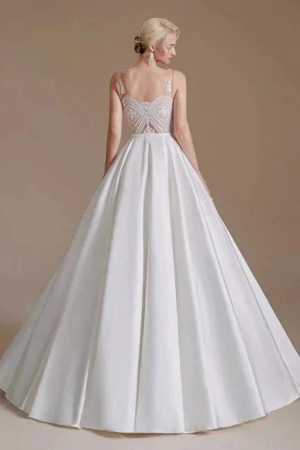 Simple Straps Sleeveless A-Line Floor-Length Satin Wedding Dresses with Ruffles - Image 2
