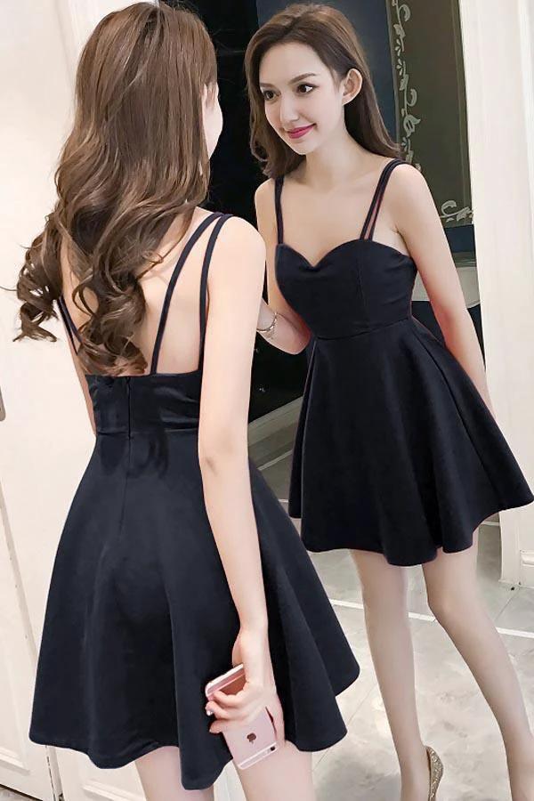 Simple Straps Sweetheart Red Satin Homecoming Dresses Party Dresses PD091 - Image 3
