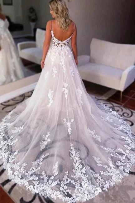 Simple Sweetheart Backless Lace A-Line Wedding Dresses - Image 2