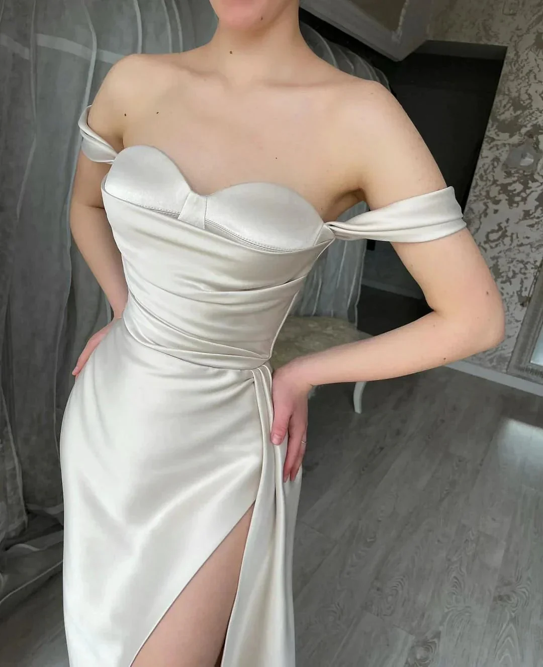 Simple Sweetheart Long A-line Off-the-shoulder Prom Dress With Slit - Image 3