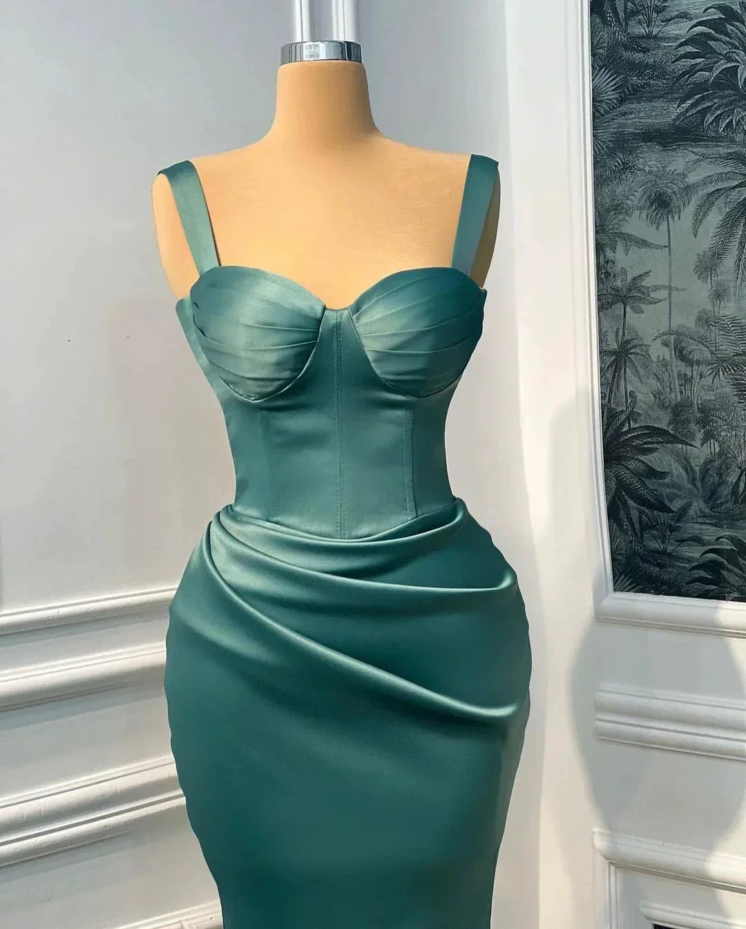 Simple Sweetheart Long Mermaid Straps Sleeveless Satin Prom Dress - Image 2