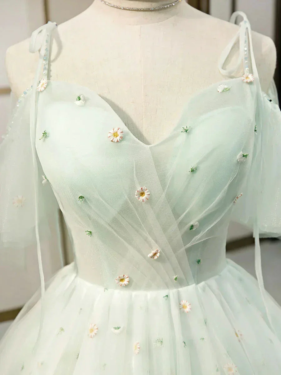 Simple Sweetheart Neck Tulle Short Dresses Puffy Green Homecoming Dresses Y2409 - Image 2