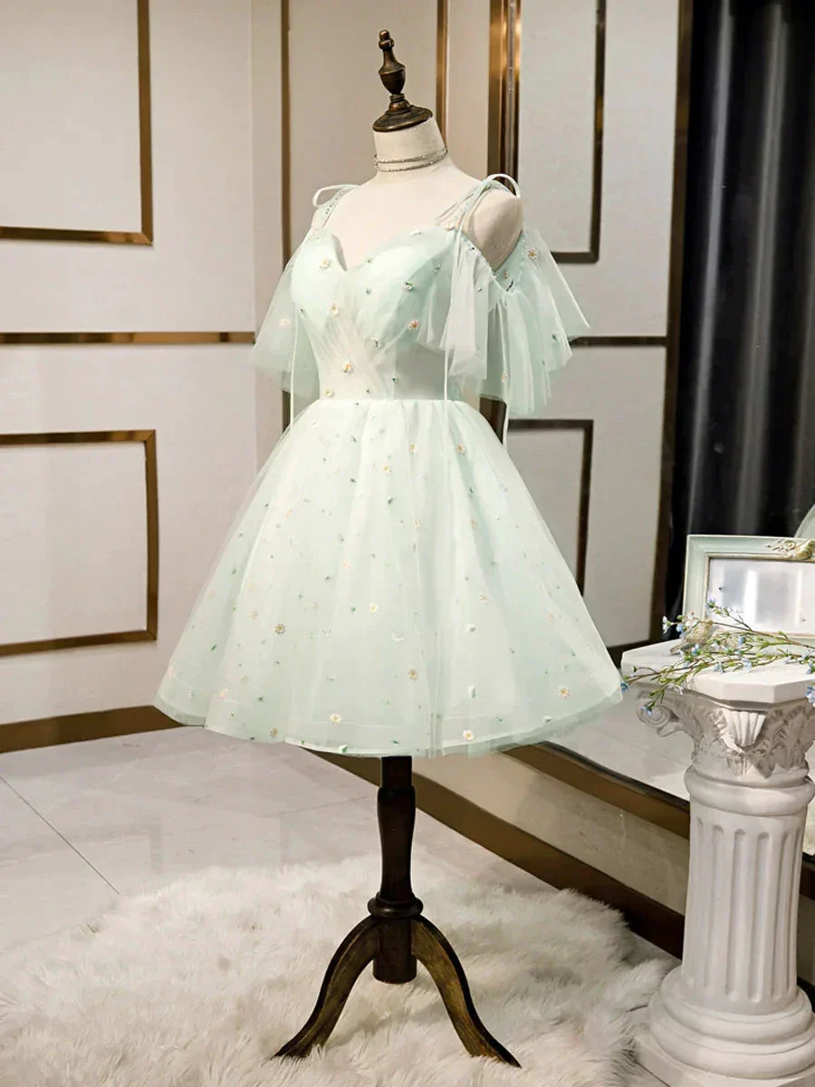 Simple Sweetheart Neck Tulle Short Dresses Puffy Green Homecoming Dresses Y2409 - Image 4
