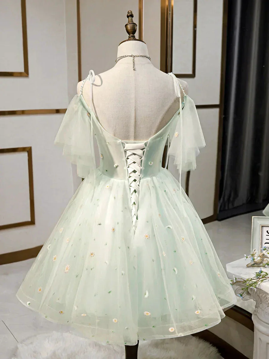 Simple Sweetheart Neck Tulle Short Dresses Puffy Green Homecoming Dresses Y2409 - Image 5