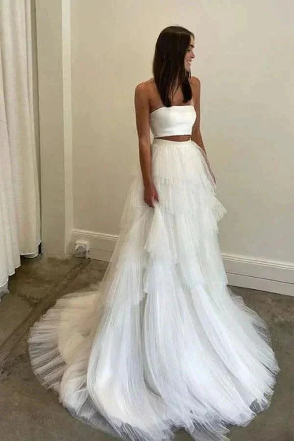 Simple Two Piece Wedding Dress Country Wedding Dress With Layered WD715 - Image 2