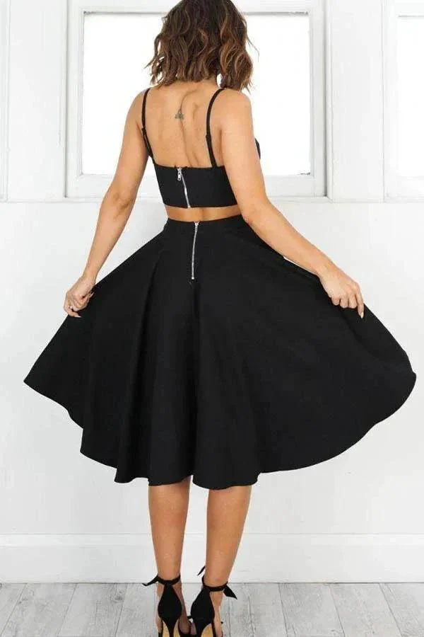 Simple Two Pieces Black Short Prom Dresses Homecoming Dresses PD110 - Image 2