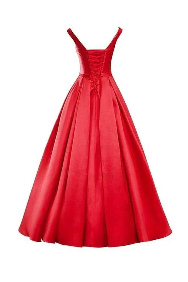 Simple V-Neck Bowknot Lace-Up Red Prom Dress Bridesmaid Dress BD028 - Image 3