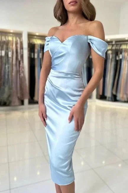 Simple v-neck cap sleeves column satin evening dresses with ruffles - Image 3