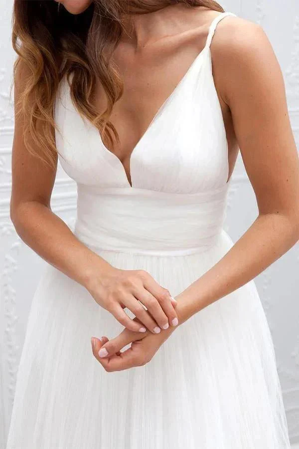 Simple V-neck Floor-Length Wedding Dress With Ruched Sash WD054 - Image 4