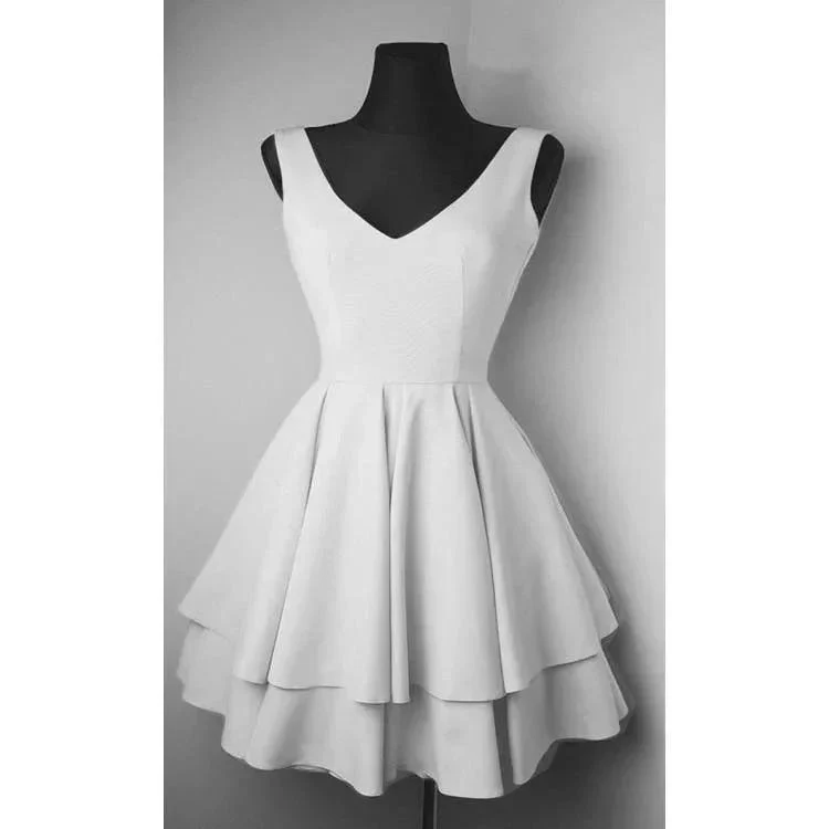 Simple V Neck Satin Pretty Homecoming Dresses Short Prom Dresses  PD084 - Image 2