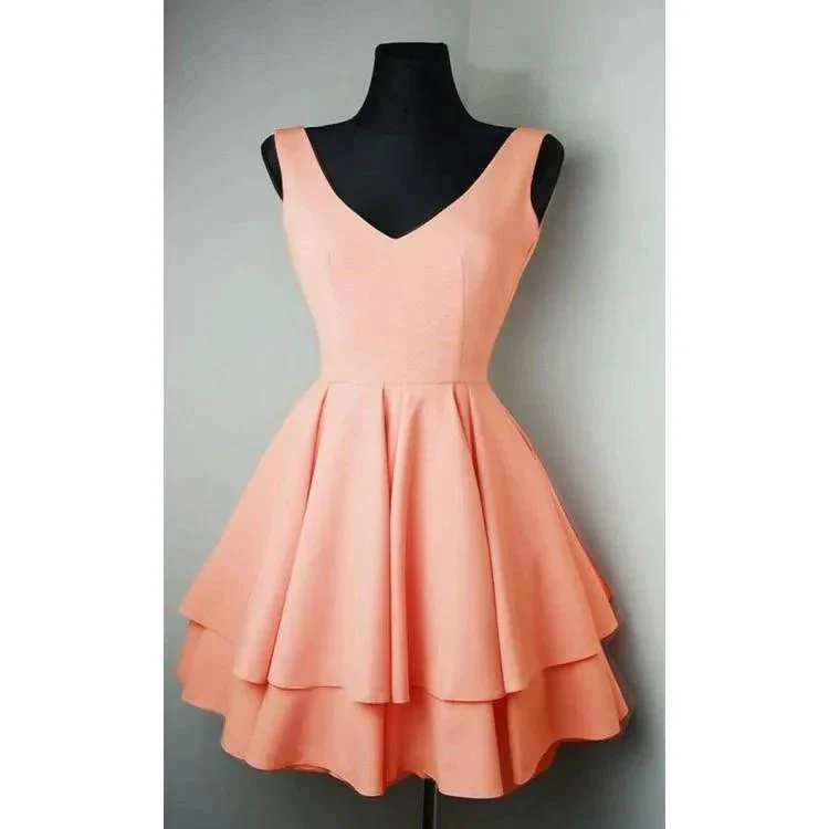 Simple V Neck Satin Pretty Homecoming Dresses Short Prom Dresses  PD084 - Image 4