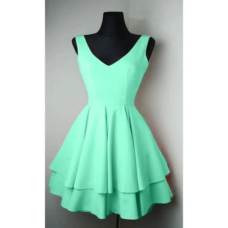 Simple V Neck Satin Pretty Homecoming Dresses Short Prom Dresses  PD084 - Image 5